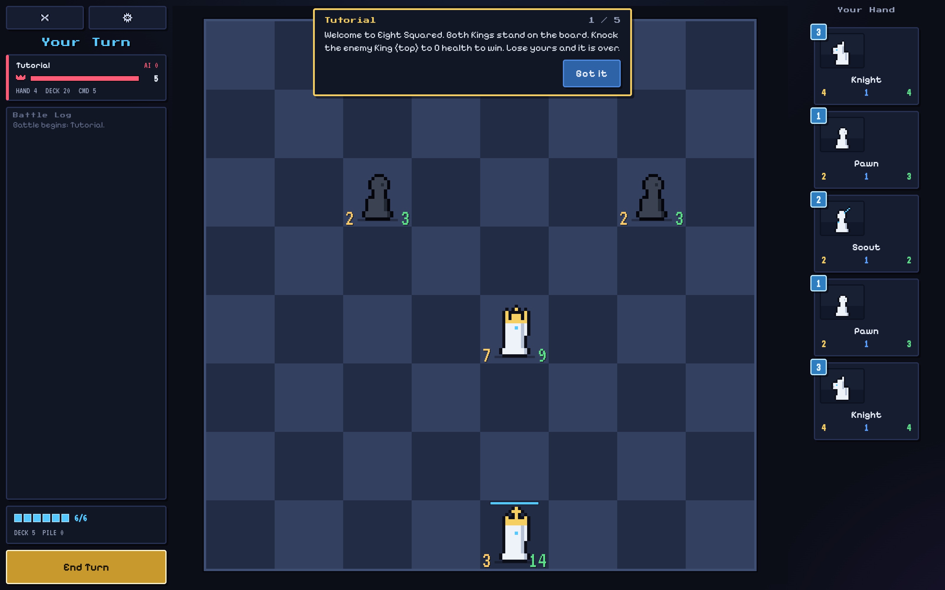 Eight Squared: a chessboard with a hand of unit cards